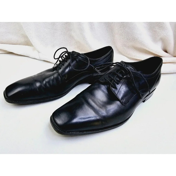 Hugo Boss Size 8.5 Men\'s Black Leather Embossed Logo Lace Up Square Toe Shoes main image 7